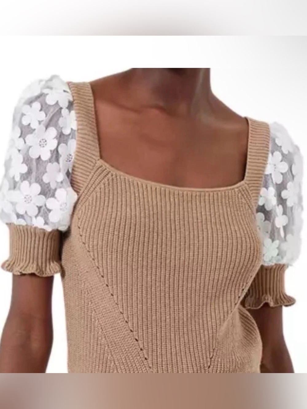 French Connection Camel Ribbed Knit Top